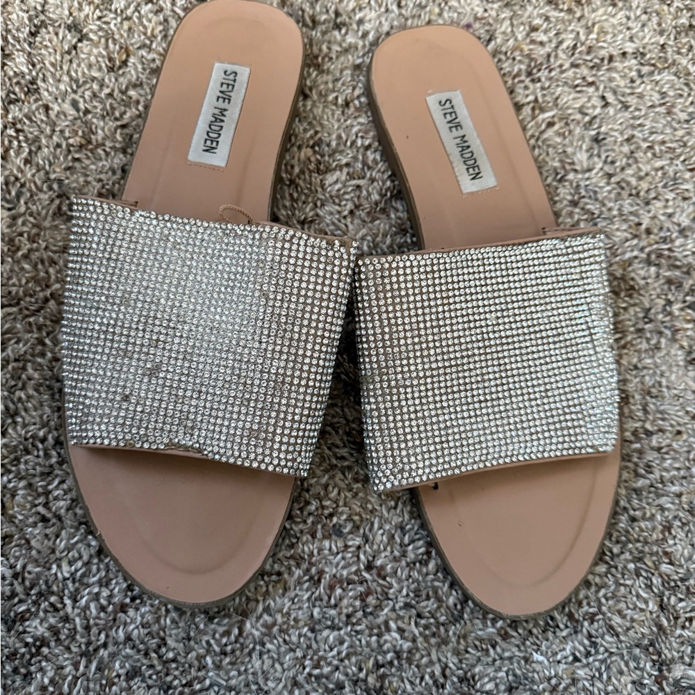 Steve Madden Sparkling Silver Slide Sandals